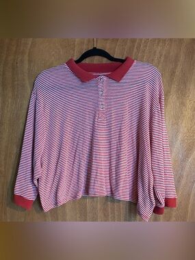 Striped Red & White Cropped Polo